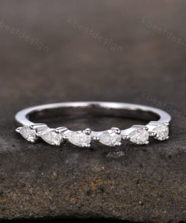 Unique Moissanite wedding band women pear cut Half eternity band Sterling silver wedding band Diamond wedding band promise Anniversary gift