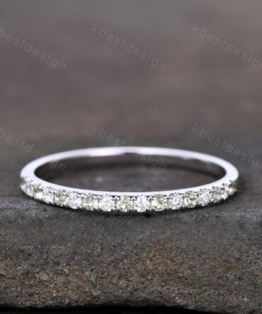 Half Eternity Band Peridot Ring Sterling Silver Moissanite Wedding Band August Birthstone Pave Stackable Band Anniversary Ring for Her