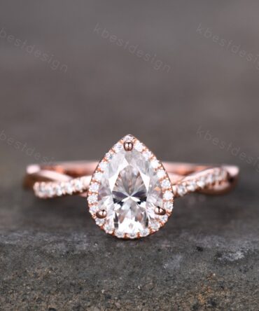 Vintage Infinity Moissanite Engagement Ring 1.5CT Pear Shaped Simulated Diamond Wedding Ring Unique Art Deco Bridal Promise Ring Handmade
