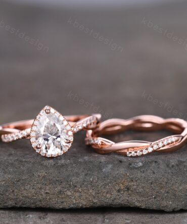 Twisted Pear Shaped Moissanite Engagement ring Set 6x8mm Teardrop 1.5CT Moissanite Ring Unique Infinity Wedding Ring Simulated Diamond Ring