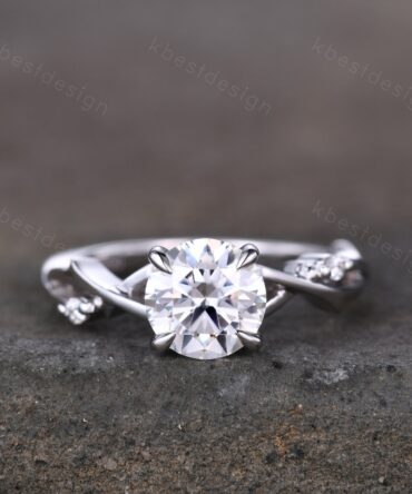 Antique twig Moissanite engagement ring 1.2CT round cut Simulated diamond ring art deco white gold bridal wedding ring unique promise ring