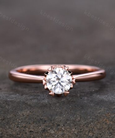 Delicate Moissanite Engagement Ring, Dainty Ring, Promise Ring, Rose Gold Engagement Ring, Bridal Wedding Ring, Anniversary Ring