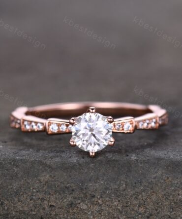 Art deco Moissanite engagement ring 0.5 carat Simulated Diamond wedding ring rose gold engagement ring unique bridal promise ring