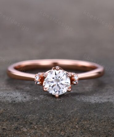0.5ct round Moissanite engagement ring delicate Simulated Diamond wedding ring rose gold ring Anniversary ring Promise ring Gift for her