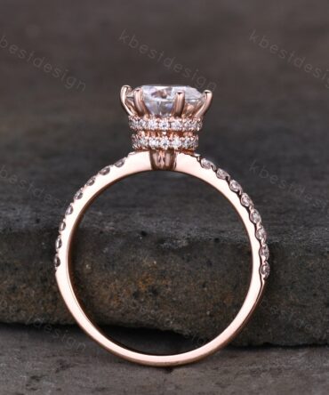 1.2CT Round Cut Moissanite Engagement Ring Vintage Hidden Halo Moissanite Ring Classic 6 Prong Ring Simulated Diamond Wedding Ring Promise