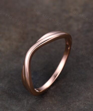 Curved wedding band Rose gold plain band unique stacking matching band Minimalist ring Bridal wedding band Anniversary gift for her