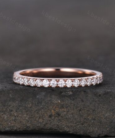 2mm Moissanite Wedding Band Rose Gold Half Eternity Stacking Band Colorless Moissanite Ring Women Matching Band Promise Anniversary Ring