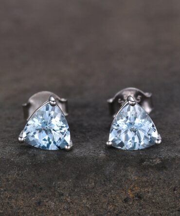 Trillion cut Natural Aquamarine Studs, Silver Aquamarine Earring Studs, March Birthstone Earrings, Genuine Gemstone earrings, Birthday Gift
