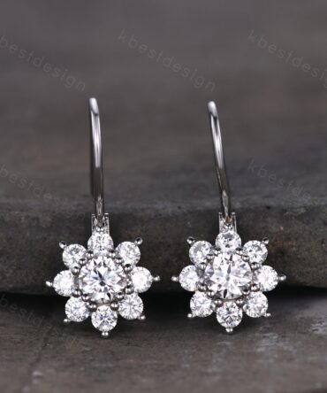Moissanite Hoops Earrings / 14K White Gold Diamond Halo Hoops / Dangling Moissanite Hoop Earrings /Gold Hoop available Yellow Gold/Rose Gold