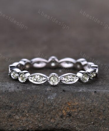 Art deco Peridot wedding band sterling silver full eternity band vintage peridot stacking matching band August Birthstone ring Promise gift