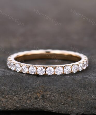 2mm Moissanite Wedding Band 14K Solid Gold Eternity Stacking Band Colorless Moissanite Ring Women Matching Band Bridal Anniversary Ring