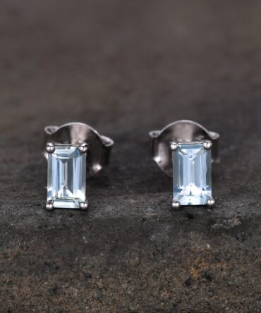 Aquamarine Stud Earrings, Tiny Aquamarine Studs, Baguette Earrings, Solitaire Earrings, March Jewelry, Minimalist Earrings, Dainty Studs