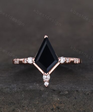 Vintage kite cut black onyx engagement ring unique art deco moissanite wedding ring for women black stone ring promise anniversary gift
