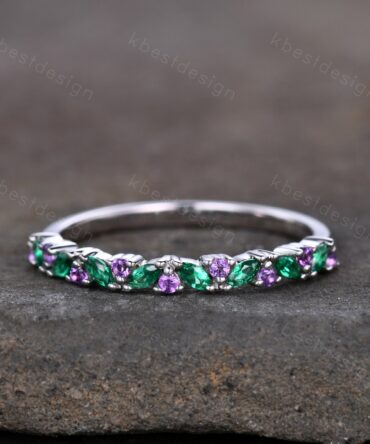 Art deco Emerald wedding band vintage Amethyst wedding ring band unique marquise cut emerald cluster ring women anniversary gift