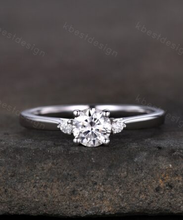 Round cut moissanite engagement ring 5mm dainty moissanite Bridal Ring unique art deco wedding ring for women three stone promise ring