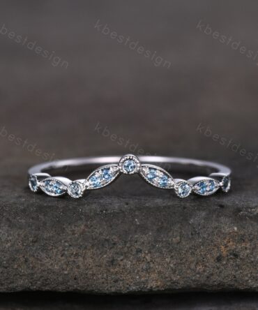 Curved Half Eternity Blue Topaz Wedding Ring Blue Gemstone Band Silver Ring Art Deco Stacking Matching Band Dainty Anniversary Gift