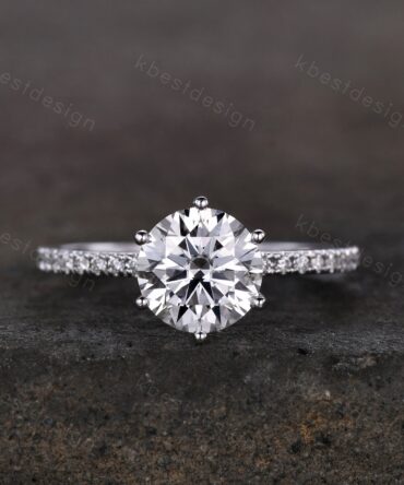 Round cut moissanite ring vintage moissanite engagement ring white gold vintage hidden halo ring simulated diamond wedding ring for women