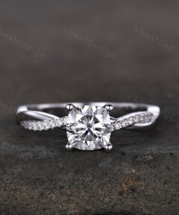 Cushion cut Moissanite engagement ring unique white gold twisted wedding ring simulated diamond ring for women vintage bridal promise ring