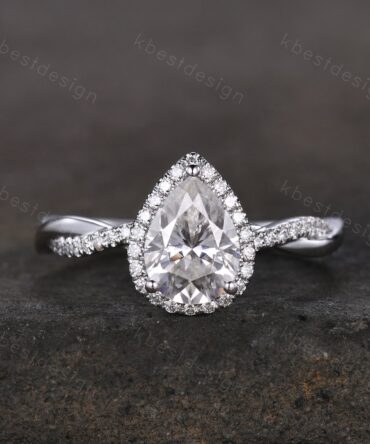 Pear shaped moissanite engagement ring 1.5ct twisted moissanite Bridal Ring unique art deco wedding ring for women promise anniversary ring