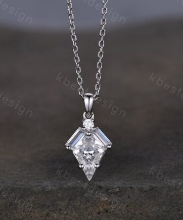 Kite Moissanite necklace sterling silver vintage unique baguette cut pendant white gold necklace for women anniversary bridal gift