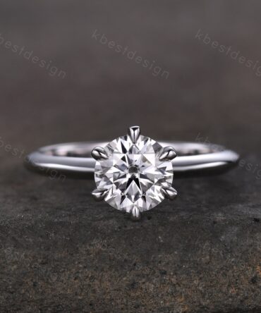 1.2ct round cut Moissanite engagement ring 14k white gold solitaire engagement ring classic 6 prong bridal delicate Promise Anniversary ring