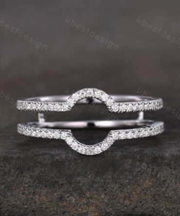 Dainty curved Moissanite wedding band White gold double curve stacking band half eternity enhancer matching band Unique bridal promise gift