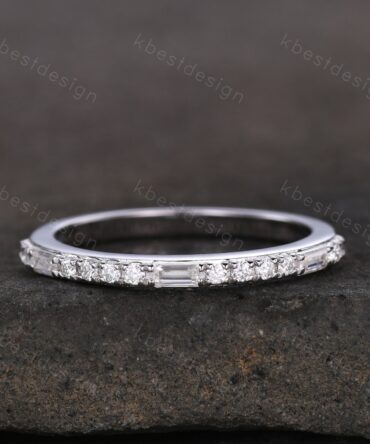 Baguette cut Moissanite Wedding Band Half Eternity Stacking Band Colorless Moissanite Ring Women Matching Band Promise Anniversary Ring