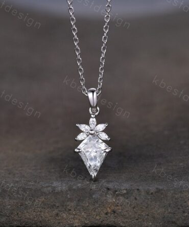 Kite Moissanite necklace solid 9k 14k 18k white gold vintage unique Personalized pendant marquise cut cluster necklace for women bridal gift