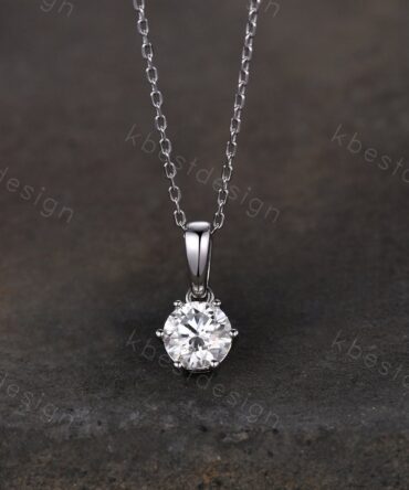 Round cut 1ct moissanite necklace sterling silver solitaire moissanite pendant women dainty colorless moissanite anniversary gift for her