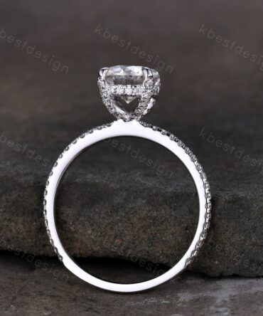Vintage Hidden Halo 7mm Round Cut Moissanite Engagement Ring Simulated Diamond Wedding Ring White Gold Bridal Promise Ring Anniversary Gift