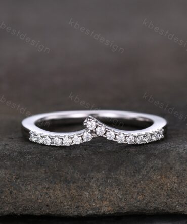 Curved Moissanite Wedding Band Silver Half Eternity Stacking Band Colorless Moissanite Ring Women Matching Band Promise Anniversary Ring