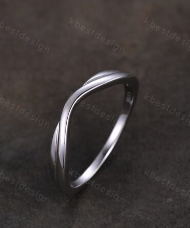 Curved wedding band White gold plain band unique stacking matching band Minimalist ring Silver Bridal wedding band Anniversary gift for her