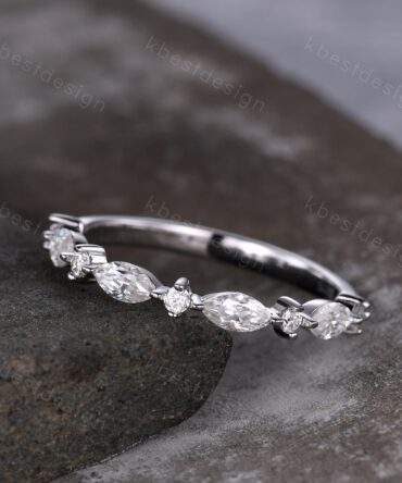 Delicate Moissanite wedding band Half Eternity Marquise cut Moissantie Stacking Band Women Matching Band Promise Anniversary Ring