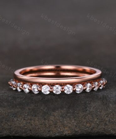 Unique Moissanite/Diamond wedding band women round cut half eternity band Rose gold wedding band dainty Stacking band bridal promise ring