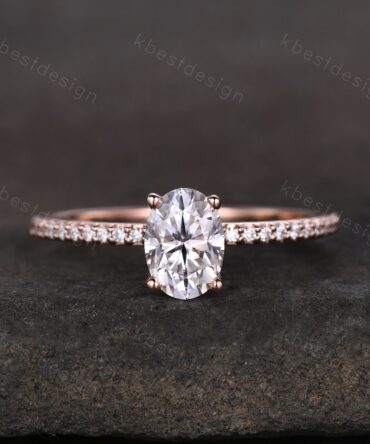 Petite Oval Cut Moissanite Engagement Ring 1CT Solitaire Diamond Bridal Ring Rose Gold Engagement Ring Dainty Promise Anniversary Ring