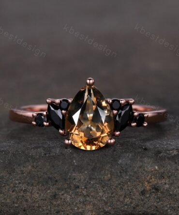 Vintage Pear Smoky Quartz engagement ring black spinel cluster Rose gold ring art deco brown quartz ring unique anniversary promise ring