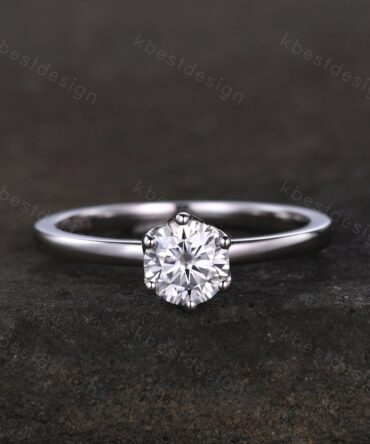 0.5ct round cut Moissanite engagement ring silver moissanite bridal ring unique tulip setting ring 6 prong solitaire ring dainty ring
