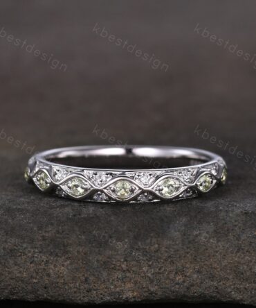 Antique Peridot Wedding Band 925 Sterling Silver Vintage Wedding Ring August Birthstone Stacking Ring Anniversary Gift for Her Handmade