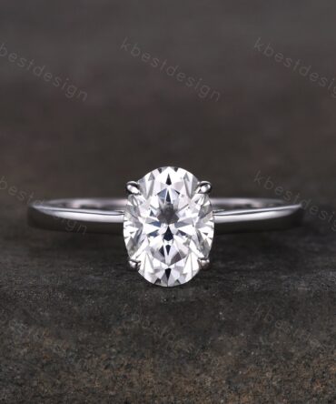 1.5CT oval cut moissanite engagement ring classic 4 prong solitaire engagement ring minimalist bridal ring dainty promise ring for her
