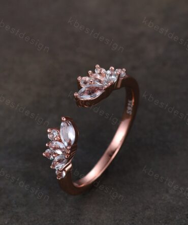 Delicate Aquamarine Wedding Band Rose Gold Open ring vintage petal wedding ring Delicate Stacking matching curved wedding band bridal ring