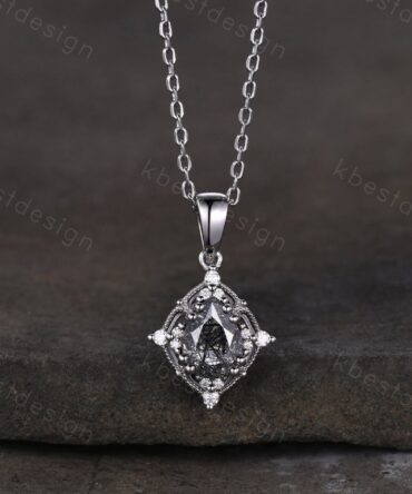 1.5CT Black Rutilated Quartz Necklace, Silver Pear cut Natural Quartz Pendant, Black Rutilated Quartz Jewelry, Unique Gift for Her
