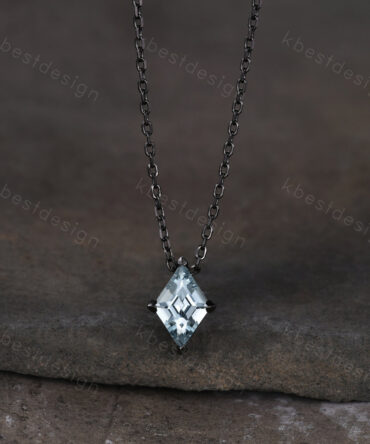 Lozenge cut Aquamarine Necklace Black Gold Rhodium Plated Necklace March Birthstone Necklace Unique Personalized Pendant Gift for Her