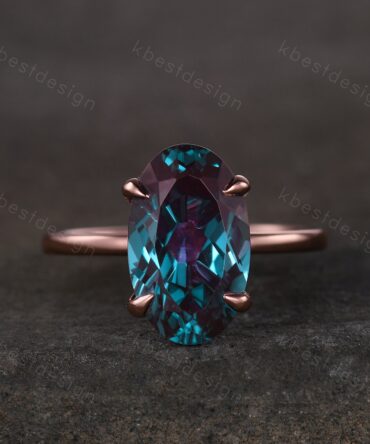 5CT oval cut alexandrite engagement ring rose gold ring vintage hidden halo ring color changing stone ring bridal statement ring