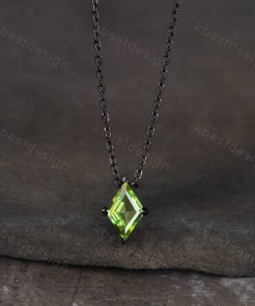 Lozenge cut Peridot Necklace Black Gold Rhodium Plated Necklace August Birthstone Necklace Unique Personalized Pendant Gift for Her