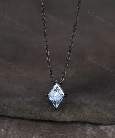 Diamond cut blue topaz necklace black gold rhodium necklace minimalist blue topaz pendant women personalized birthstone gift for her