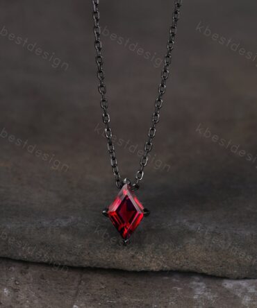 Lozenge cut Garnet Necklace Black Gold Rhodium Plated Necklace Women January Birthstone Necklace Unique Personalized Pendant Gift for Her
