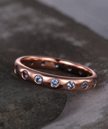 2mm alexandrite wedding band unique eternity sapphire and alexandrite wedding ring rose gold stacking matching bridal promise ring