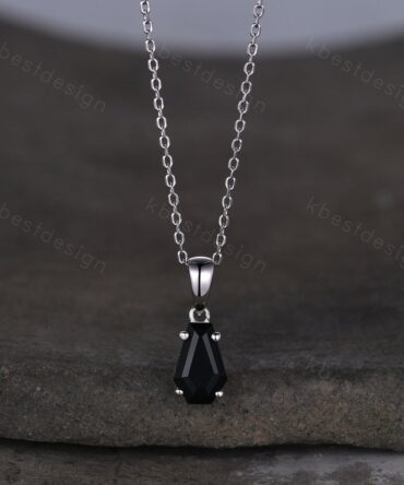Coffin cut black onyx necklace 925 sterling silver dainty black onyx pendant black gemstone jewelry minimalist anniversary gift for her