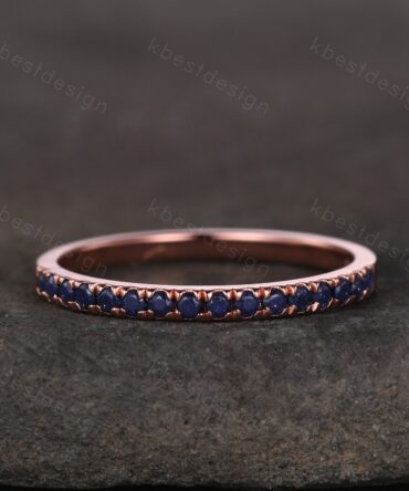 Delicate blue sandstone wedding band 1.5mm half eternity band stacking matching band galaxy sandstone ring for women anniversary ring