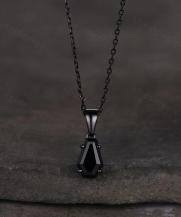 Coffin cut black onyx necklace 925 sterling dainty black gold pendant black gemstone jewelry minimalist anniversary gift for her